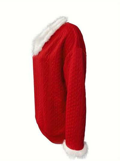 Avelena | Weihnachtlicher Pullover mit Kunstpelzbesatz
