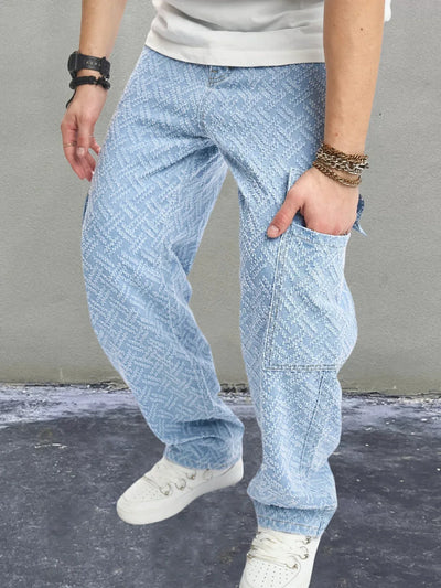 Aponte - Herrenjeans Hellblau Weites Bein Casual Stil