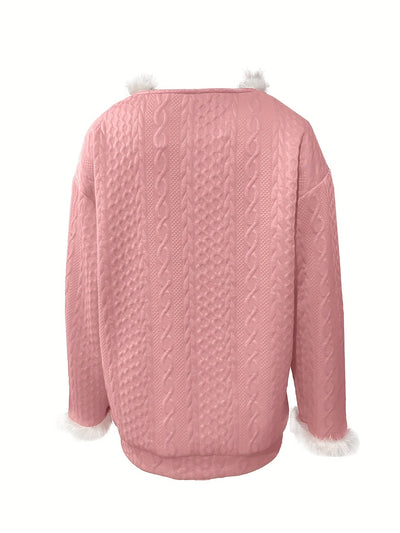 Avelena | Weihnachtlicher Pullover mit Kunstpelzbesatz