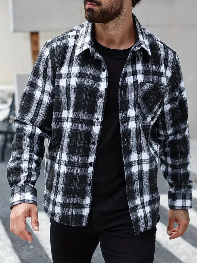 Avelena | Vintage Karierte Fleecegefütterte Jacke mit Taschen Lässiger Button-Up
