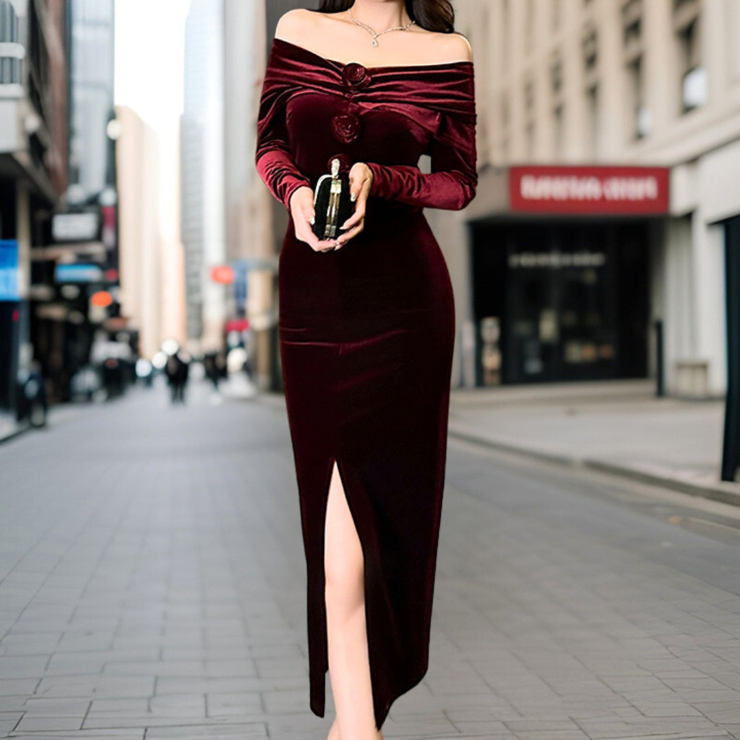 Avelena | Elegantes Langes Schlitzkleid