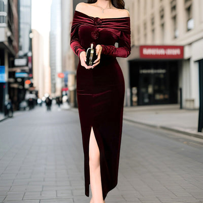 Avelena | Elegantes Langes Schlitzkleid