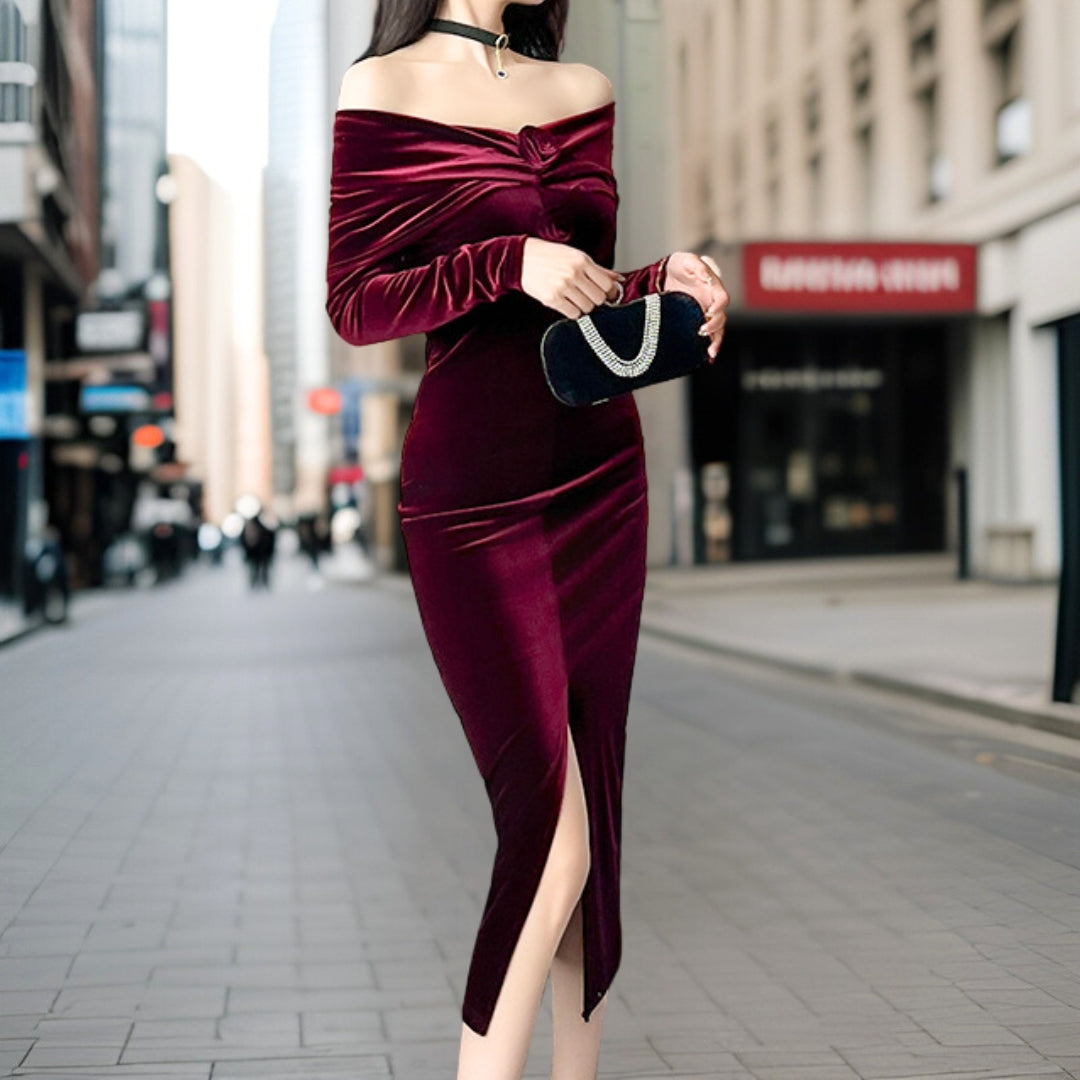 Avelena | Elegantes Langes Schlitzkleid