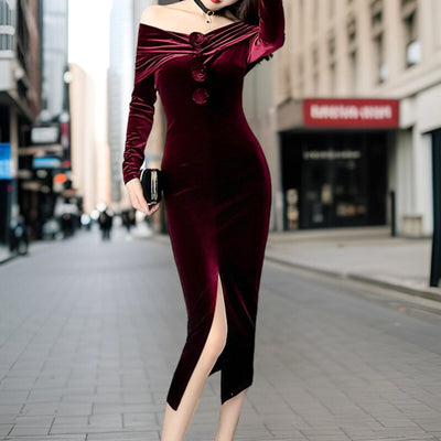 Avelena | Elegantes Langes Schlitzkleid