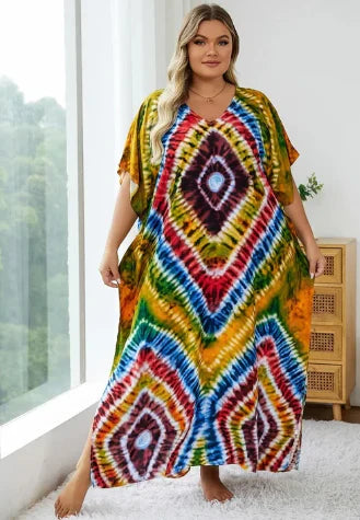Azrielle – Lockeres Maxikleid mit Batikmuster