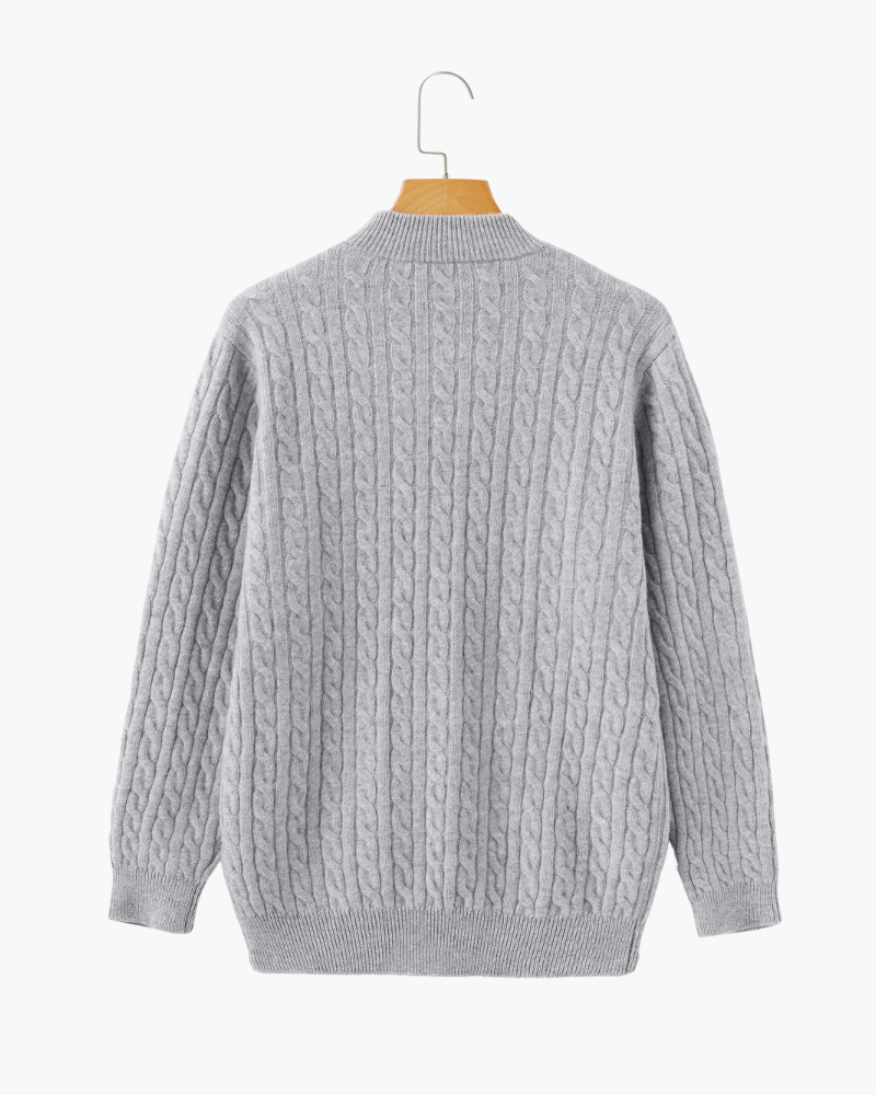 Roman | Chunky knit Herren Chasmere Pullover mit Kabelstrickmuster & Halb Reißverschluss Kragen