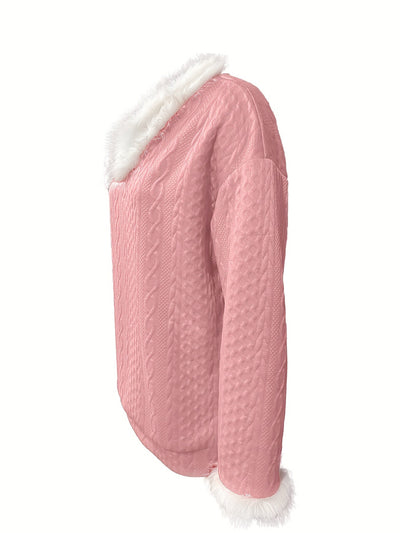 Avelena | Weihnachtlicher Pullover mit Kunstpelzbesatz
