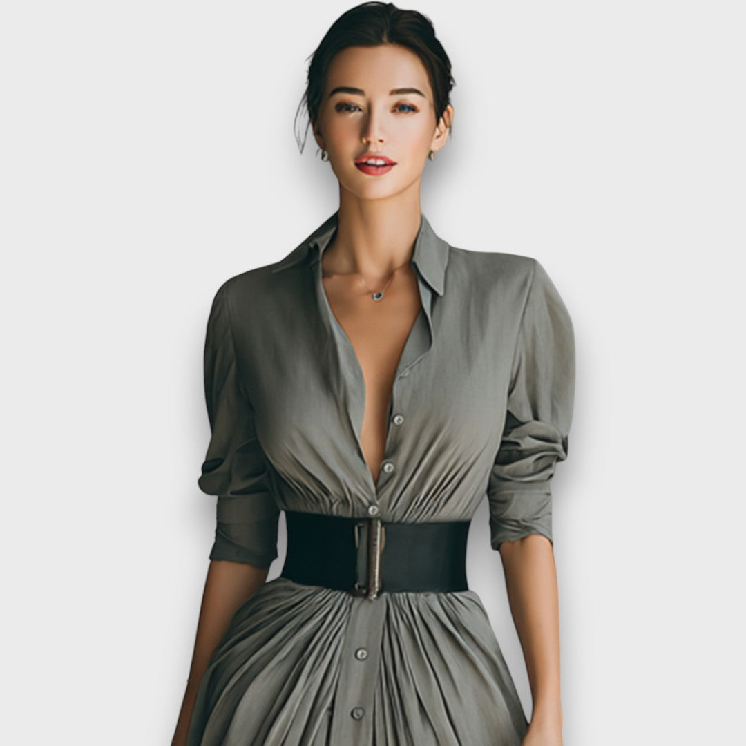 Marlenia – Maxikleid mit Kragen und Bindegürtel