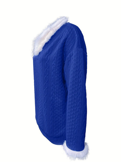 Avelena | Weihnachtlicher Pullover mit Kunstpelzbesatz