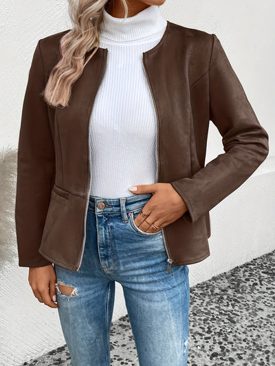 Avelena | Braune Langarm Zip-Up Jacke