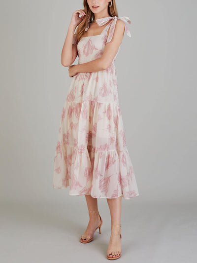 Avelena | Einzigartiges Midikleid mit Retro-Blumendruck und Schnürung