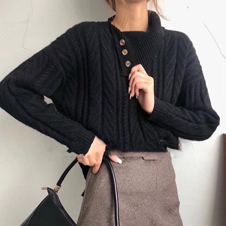 Strukturierter Pullover | Hoher Kragen mit Knöpfen | Eleganter Komfort