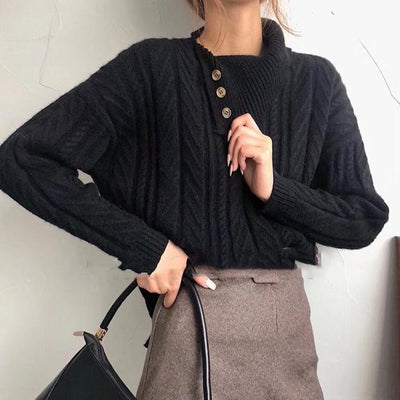 Strukturierter Pullover | Hoher Kragen mit Knöpfen | Eleganter Komfort
