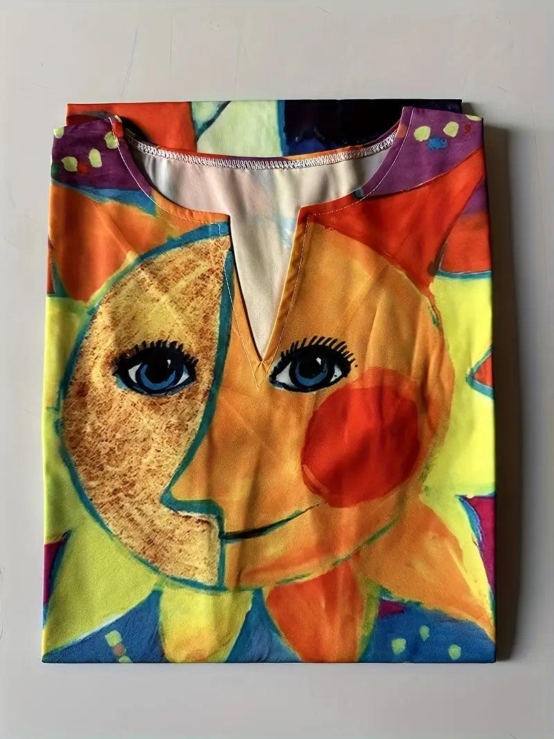 Nyraia – Ärmelloses Kleid mit farbenfrohem, künstlerischem Print