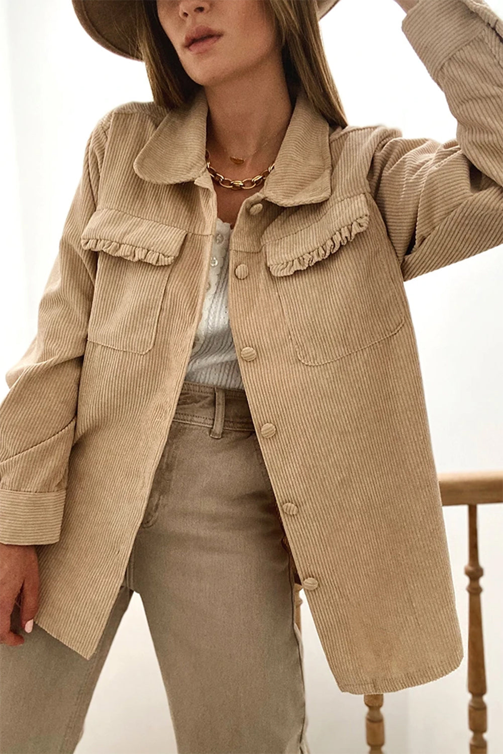 Cordjacke mit Rüschen| Eleganter Look | Komfort & Stil