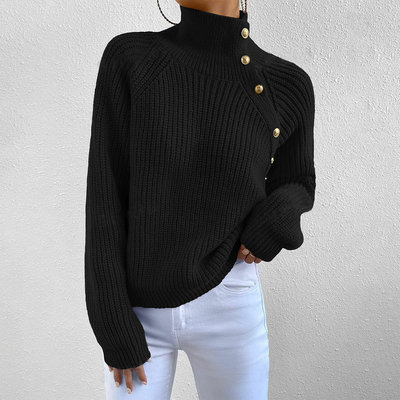 Strickpullover | Hoher Kragen & Zierknöpfe | Elegante Wärme
