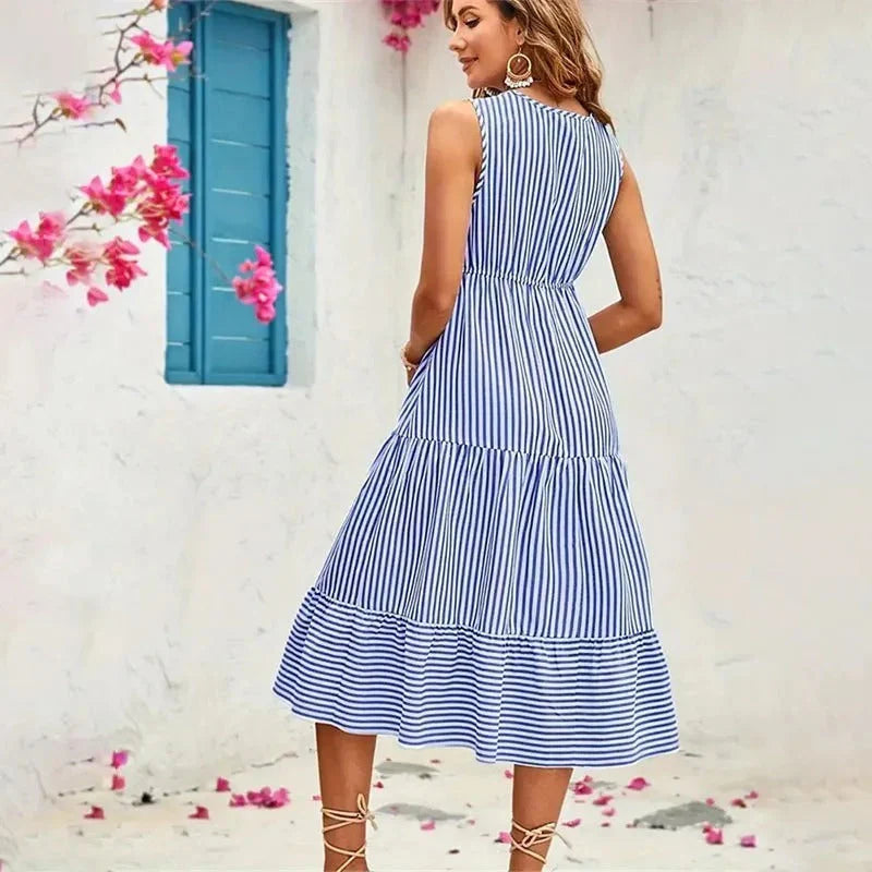 Nythera – Elegantes Ärmelloses Baumwollkleid mit Streifen