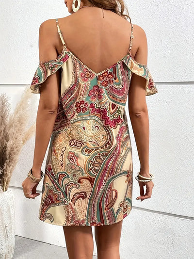 Sylvessa – Bohemian Paisley-Kleid mit schulterfreien Schultern