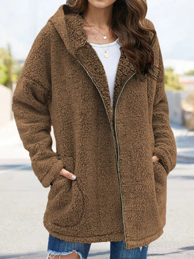 Avelena | Damen Teddyjacke mit Reißverschluss Olivgrün