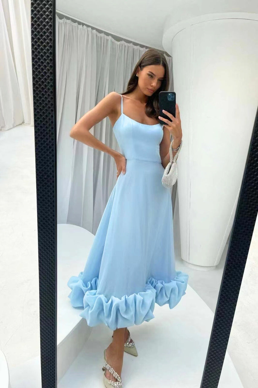 Damen Rüschen Spaghettiträger Hochzeitsgast Kleid | Maxi
