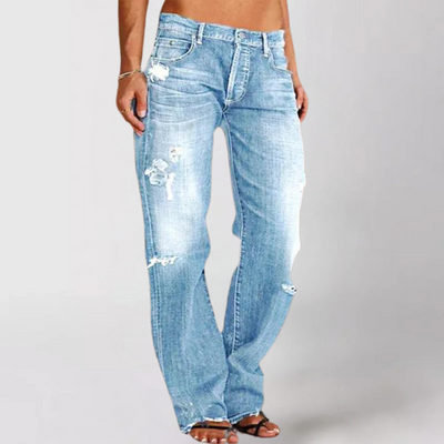 Denim-Jeans für Damen mit weitem Bein und tiefer Taille - Caelithia