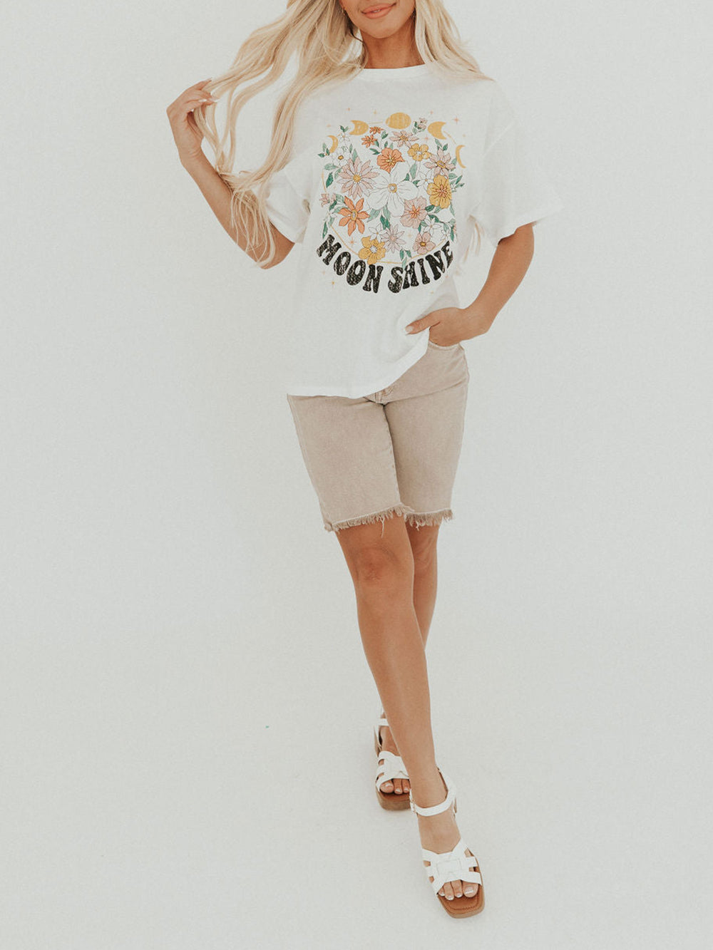 Avelena | Grafisches Blumen-T-Shirt Moon Shine