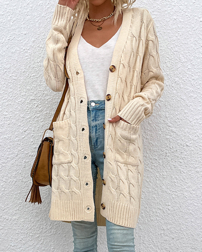 Avelena | Langärmlige Strickjacke In Einer Unifarbenen Farbe