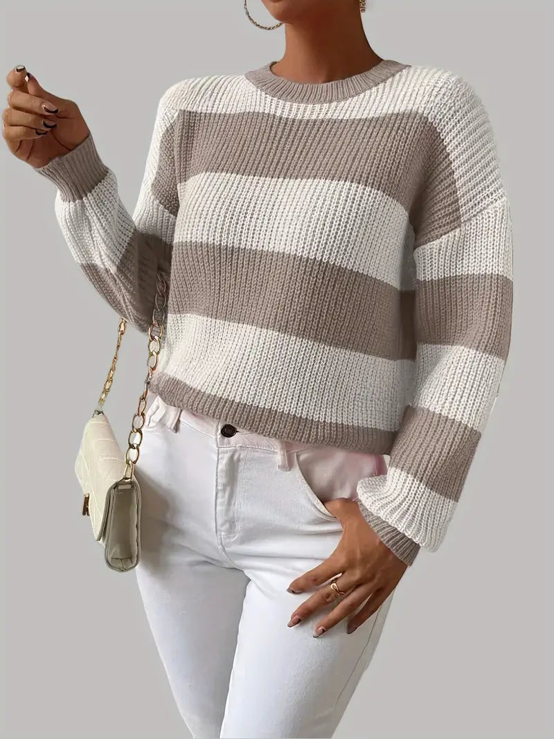 Avelena | Schicker Gestreifter Pullover mit Rundhalsausschnitt Im Nahöstlichen Stil