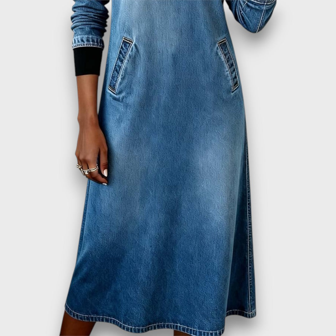 Alenya – Lässiges Denim-Kleid mit Patchwork-Details