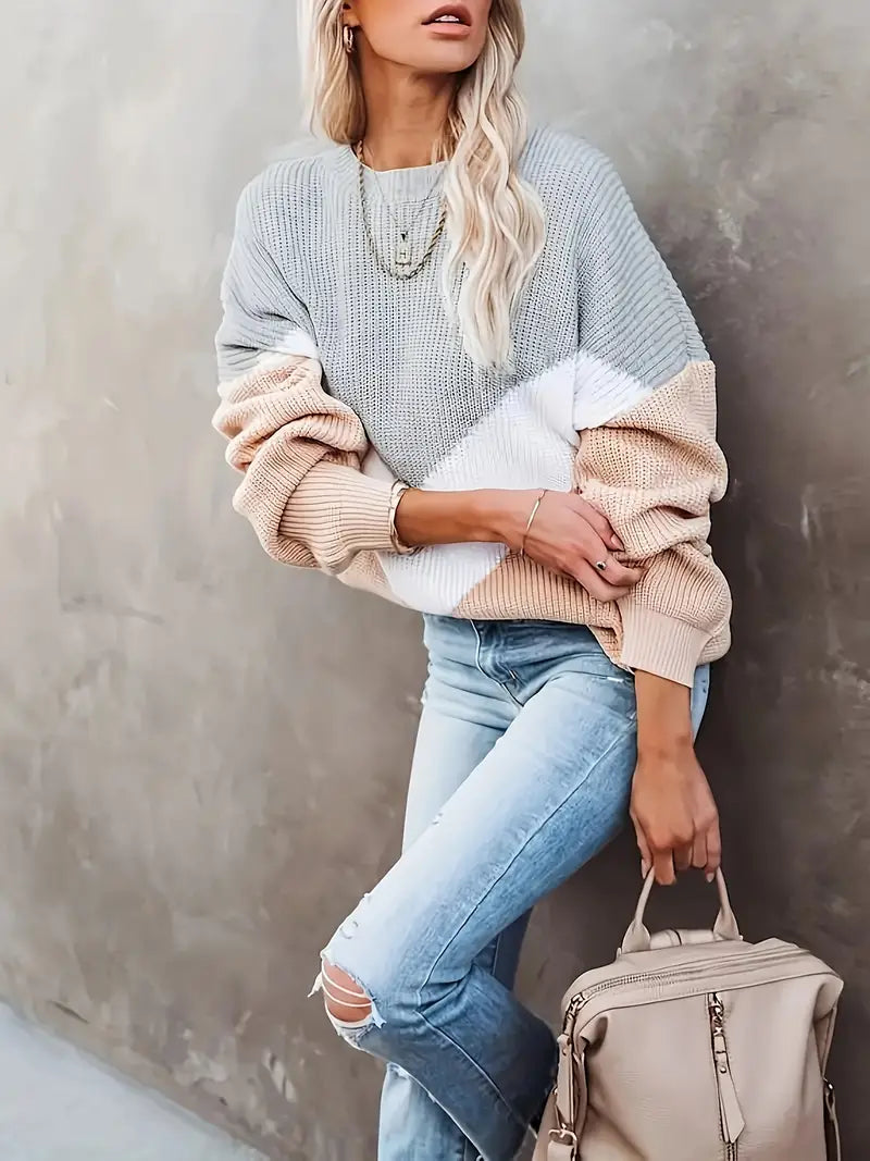 Avelena | Minimalistischer Farbblock-Strickpullover