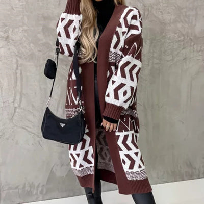 Strickmantel mit Aztekenmuster | Offenes Design | Komfort & Stil