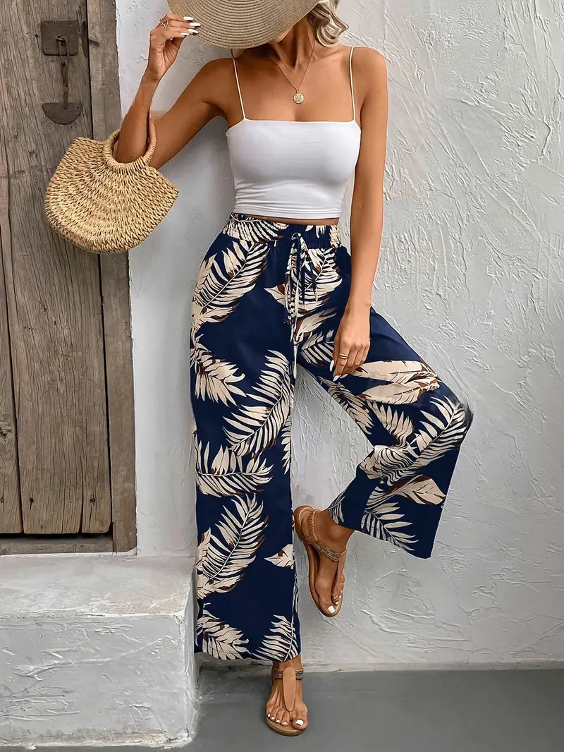Kaimera – Stilvolle Hose mit weitem Bein und tropischem Print