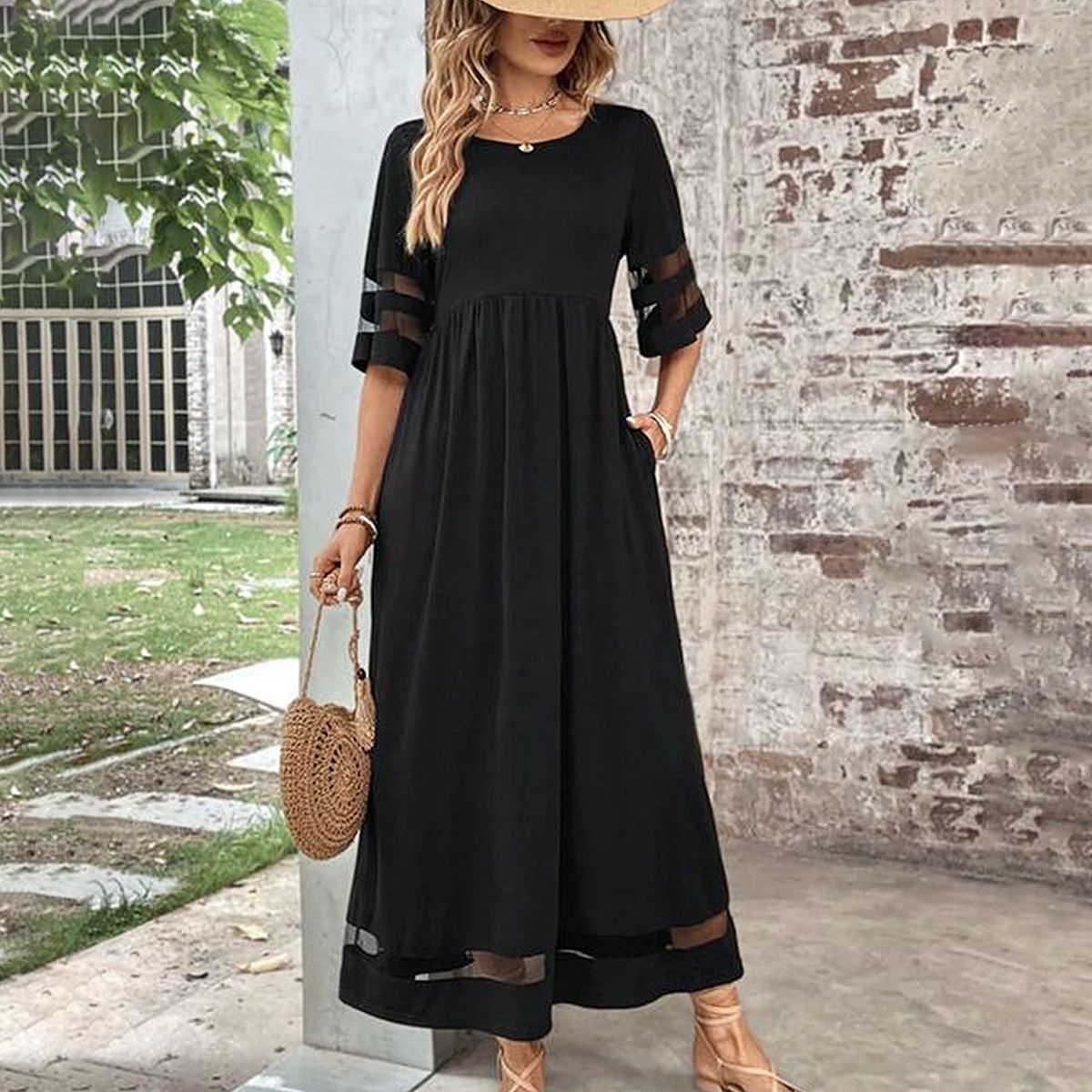 Elegantes Maxikleid | Transparente Ärmel & fließender Schnitt | Stilvolle Raffinesse
