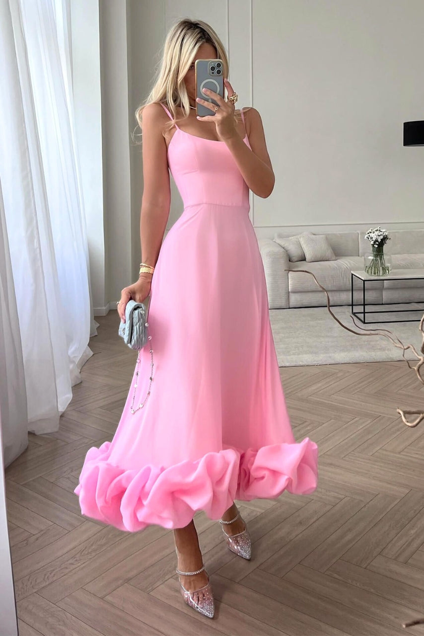 Damen Rüschen Spaghettiträger Hochzeitsgast Kleid | Maxi