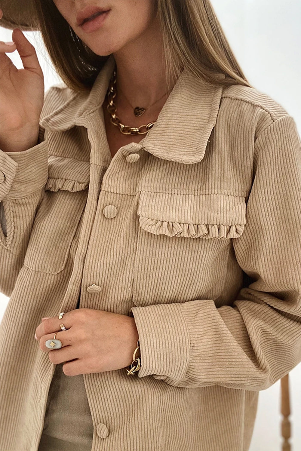 Cordjacke mit Rüschen| Eleganter Look | Komfort & Stil