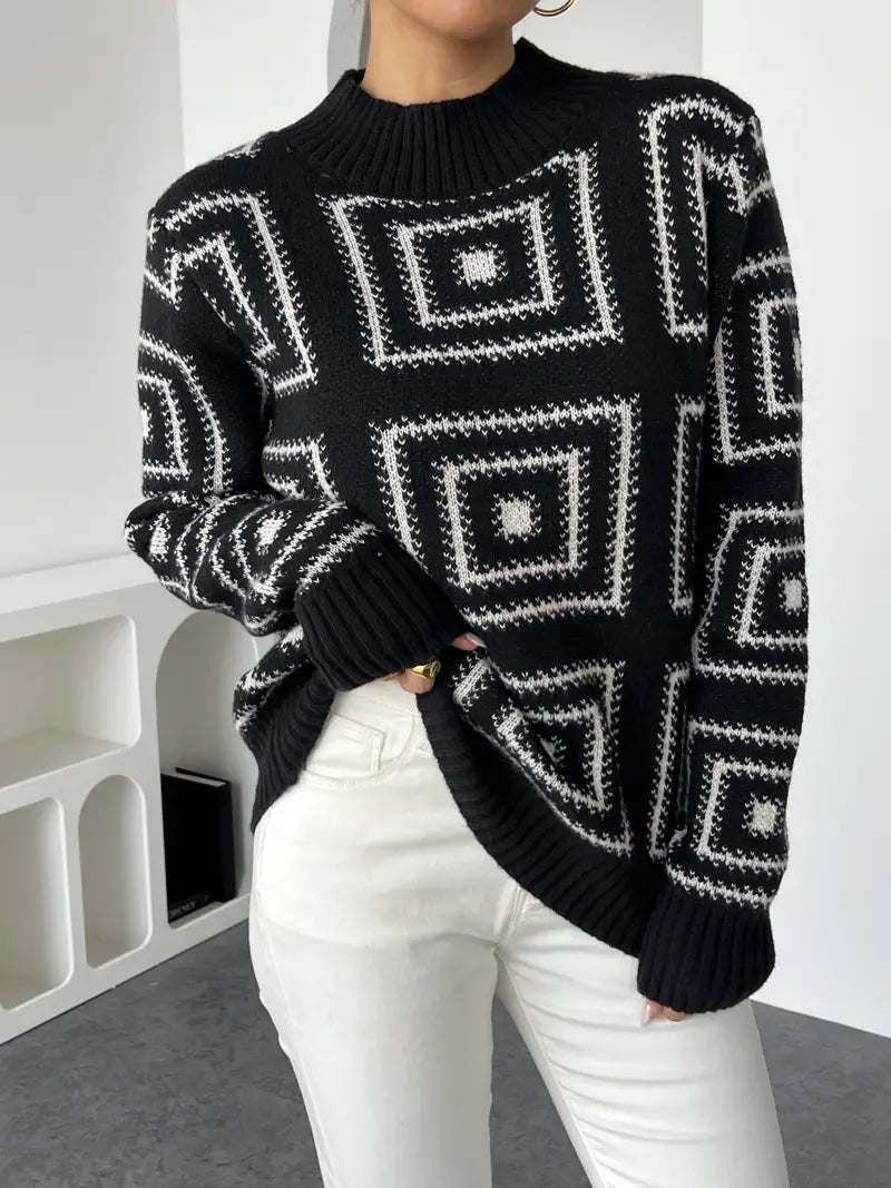 Avelena | Moderner Pullover mit Geometrischem Muster und Rundhalsausschnitt
