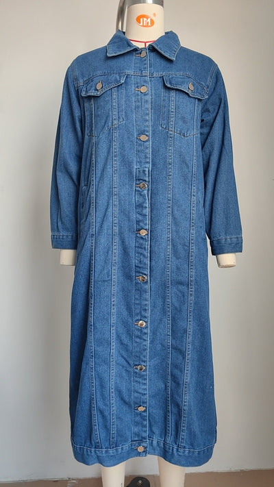Langer Denim-Mantel | Knopfverschluss | Lässiger Stil