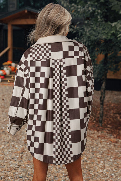 Karierte Oversized-Hemdjacke | Cord-Textur | Retro-Chic