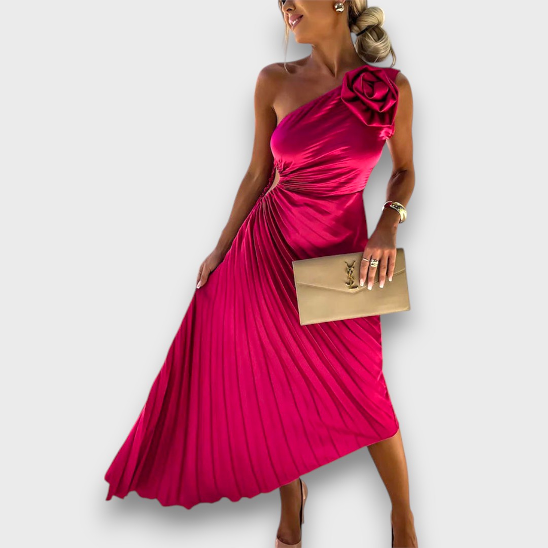 Lunelle – Asymmetrisches Kleid mit Rosendetail