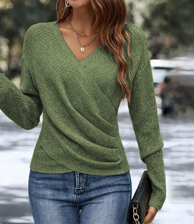 Eleganter Wickelpullover | V-Ausschnitt & Drapierung | Femininer Stil