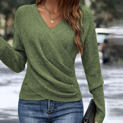 Eleganter Wickelpullover | V-Ausschnitt & Drapierung | Femininer Stil