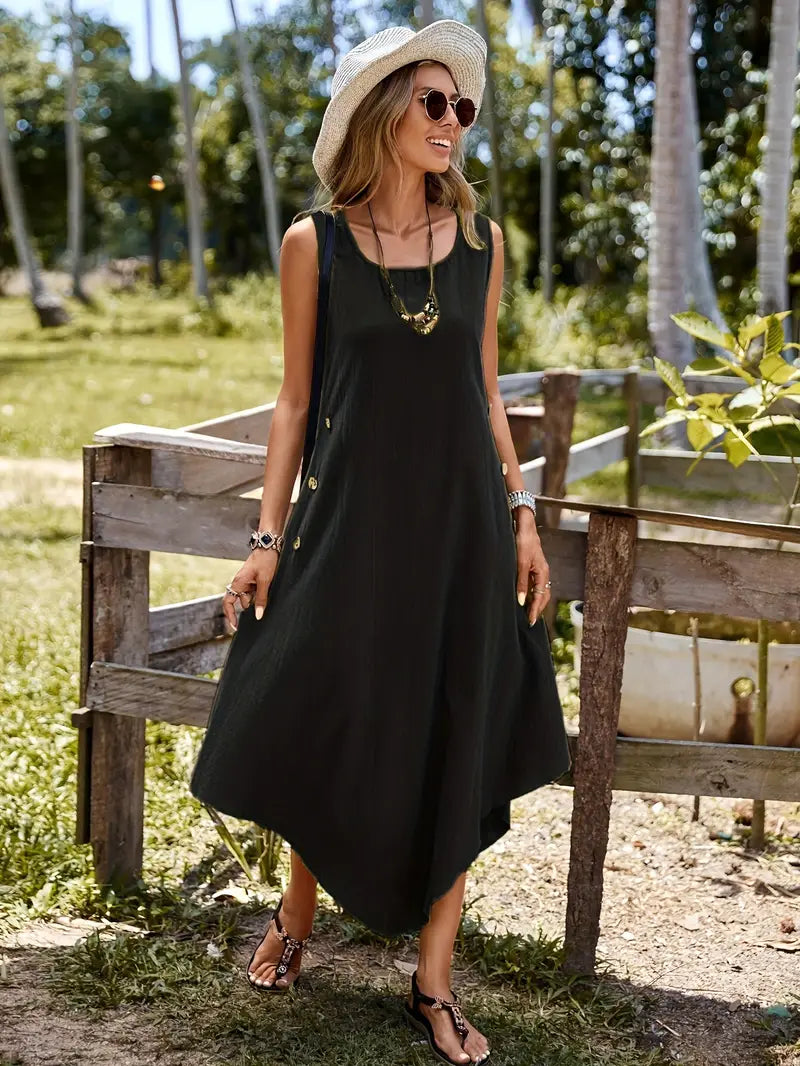 Joia – Boho-Chic-Kleid mit ärmellosem Taschentuchsaum