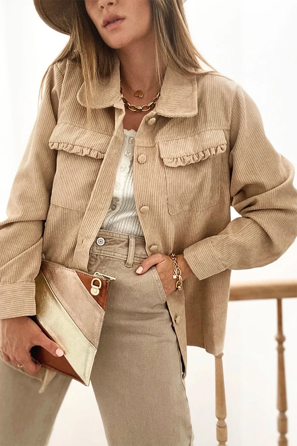 Cordjacke mit Rüschen| Eleganter Look | Komfort & Stil