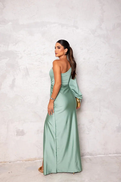 Satin-Ein-Schulter-Abendkleid | Elegant und Glamourös | Figurbetonter Schnitt