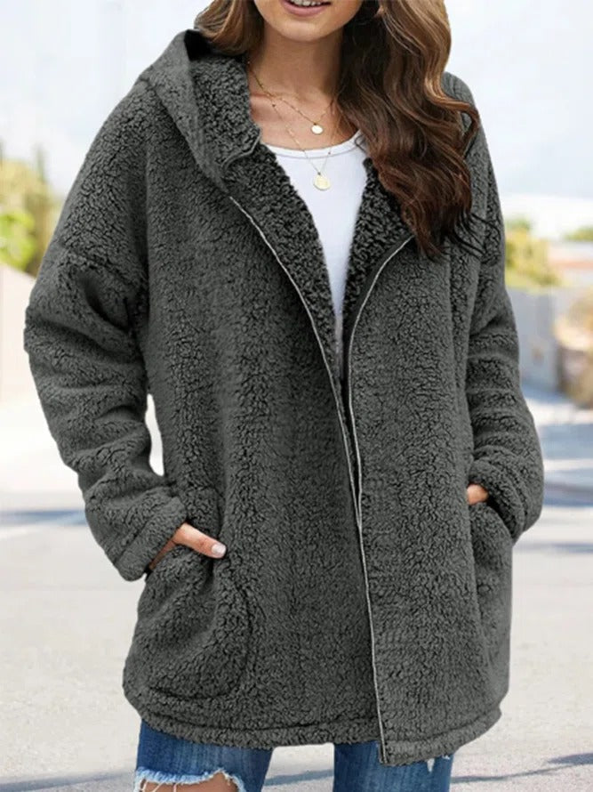 Avelena | Damen Teddyjacke mit Reißverschluss Olivgrün