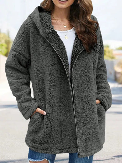 Avelena | Damen Teddyjacke mit Reißverschluss Olivgrün