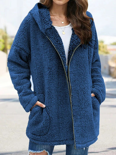 Avelena | Damen Teddyjacke mit Reißverschluss Olivgrün
