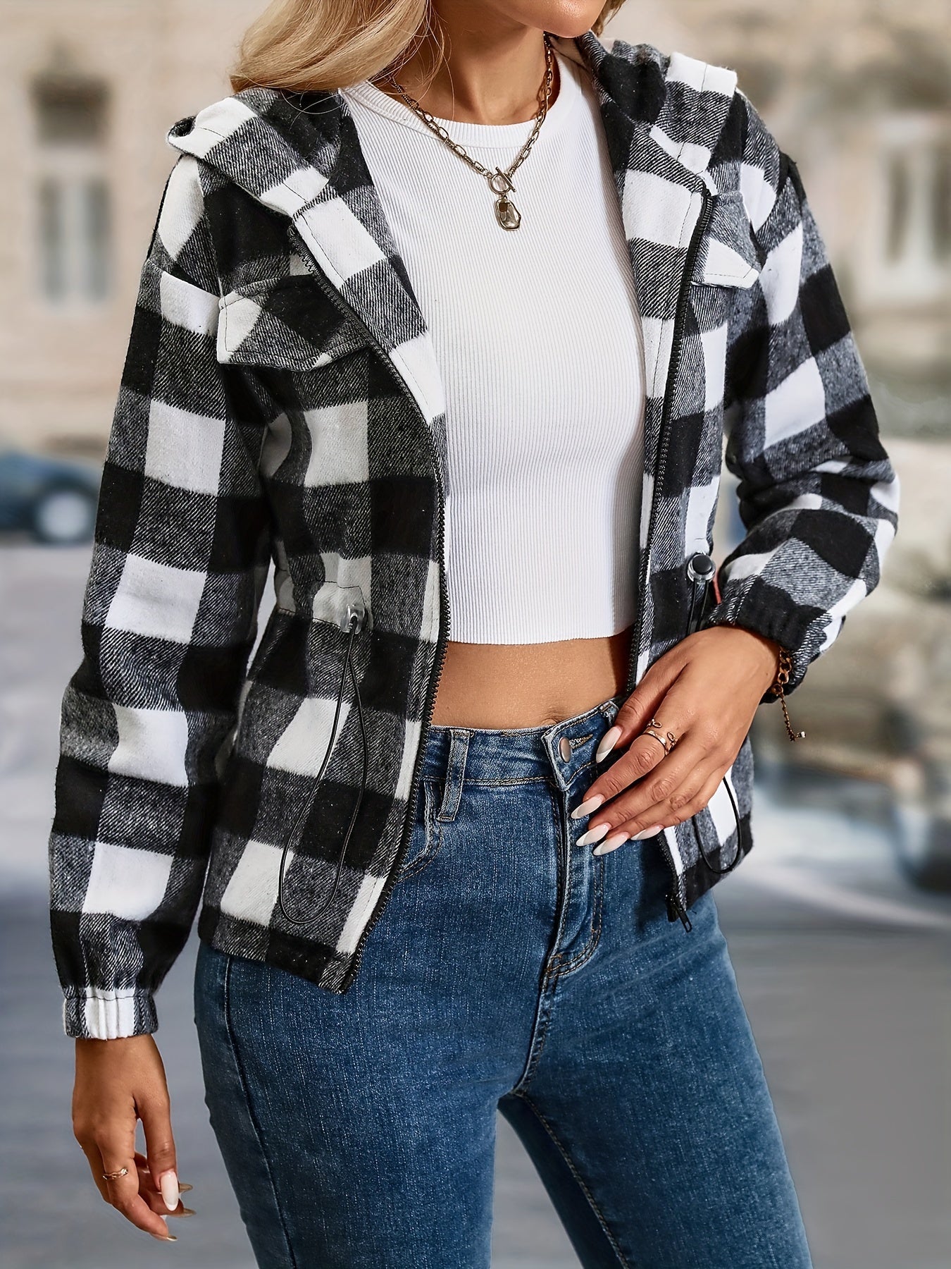 Avelena | Karierte Kapuzenjacke mit Lässigem Drop-Shoulder-Design