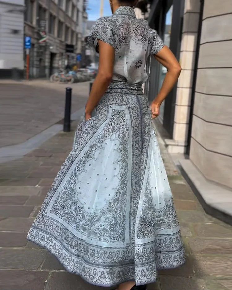 Zweiteiler-Set mit Bluse & Maxi-Rock im Paisley-Stil – Urban & Elegant