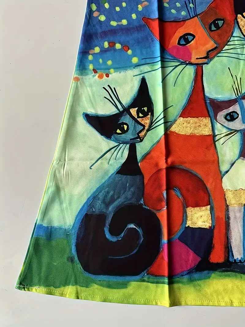 Nyraia – Ärmelloses Kleid mit farbenfrohem, künstlerischem Print